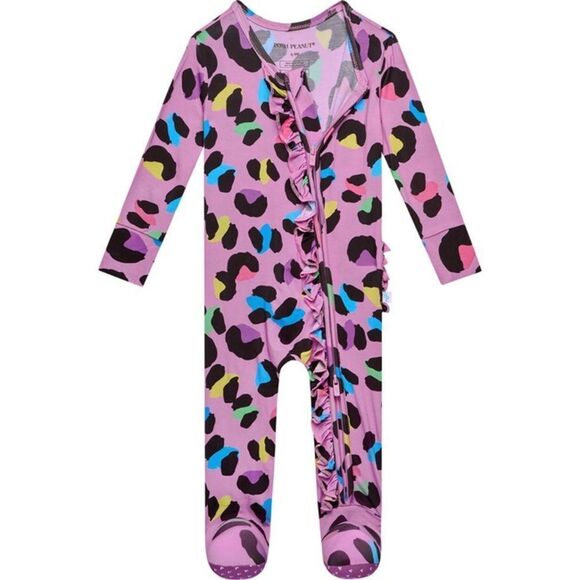 NWT POAH PEANUT LEOPARD FOOTIE RUFFLED ZIPPER ONE PIECE 3/6M - Picture 5 of 6